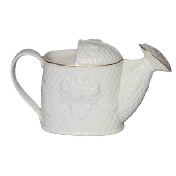 Vintage Small Ceramic Plant or Flower Watering Can Decorative White - Picture 2 of 2